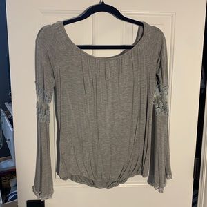 Off the shoulder soft grey blouse